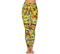 Pantalones de yoga para mujer, de cintura alta, para Halloween, lindos leggings de entrenamiento azul fantasma, mallas de control de abdomen, pantalones de descanso, Libro de cómics Word Yellow, S
