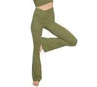 Pantalones de yoga para mujer, gimnasio, pantalones de pata sin costuras elásticos, medias Flare Pantamallas, fitness, yoga, control del vientre, pantalones acampanados, talla grande para yoga,