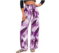 Pantalones de yoga para mujer, grandes, de confección, informal, con bolsillos, deportivos, con estampado elegante, para lecciones y entrenamiento físico, morado, S