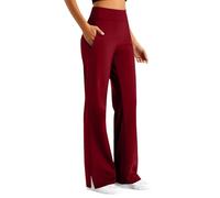 Pantalones de yoga para mujer, largos, rectos, de cintura alta, para entrenamiento, push-up, pantalones de ocio, opacos, cómodos, elásticos, para correr, adelgazar, pantalones de campanilla, O rojo