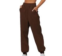 Pantalones de yoga para mujer, talla 3X, cómodos, de cintura alta, con bolsillos, pantalones deportivos casuales de talla grande, talla 24, marrón, XL