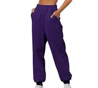 Pantalones de yoga para mujer, talla 3X, cómodos, de cintura alta, con bolsillos, pantalones deportivos casuales de talla grande, talla 24, Morado (, XL