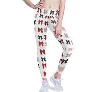 Pantalones de yoga sexuales blancos a cuadros con lazo para mujer, pantalones deportivos de yoga con bolsillos y control de abdomen, Varios colores, Medium