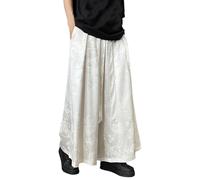 Pantalones de yoga suaves japoneses para hombre, seda de hielo, hakama-Kung-Fu, pantalones de seda de hielo para hombre con dobladillo ancho, kimono hip hop holgado chino, Blanco, XXL