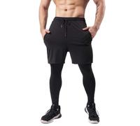 Pantalones deportivos 2 en 1 para hombre, largos, ajustados, para correr, fitness, culturismo, entrenamiento, gimnasio, entrenamiento, entrenamiento, secado rápido, mallas largas para otoño e