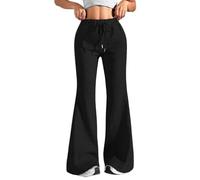 Pantalones deportivos acampanados para mujer, elásticos, de cintura alta, pierna ancha, color sólido, con cordón, corte de bota, pantalones holgados, pantalones deportivos de yoga, pantalones casuales