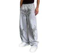 Pantalones Deportivos Casuales con Estampado gótico y Cintura elástica para Uso Urbano y Comodidad. (Grey, L)