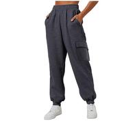 Pantalones deportivos casuales de gran tamaño para mujer, elásticos, con cordón, pantalones de viaje casuales con bolsillos, pantalones de verano ligeros para mujer, gris, L