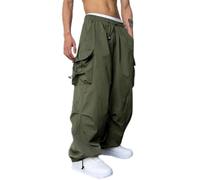 Pantalones deportivos casuales de pierna ancha para hombre, pantalones de paracaídas vintage Y2k para ropa urbana y uso diario (M verde)