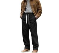 Pantalones deportivos con forro polar para hombre, holgados, cintura elástica, pantalones con bolsillos, pantalones cálidos para correr, ropa de calle, pantalones de trabajo holgados, Negro, M