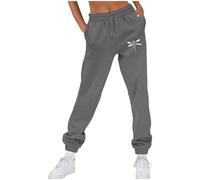 Pantalones deportivos con forro polar para mujer, diseño de corazón, pata de perro, libélula, plumas, estampado de plumas, pantalones deportivos para otoño e invierno, cintura elástica, pantalones