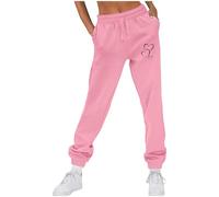 Pantalones deportivos con forro polar para mujer, diseño de corazón, pata de perro, libélula, plumas, estampado de plumas, pantalones deportivos para otoño e invierno, cintura elástica, pantalones
