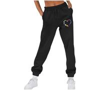 Pantalones deportivos con forro polar para mujer, diseño de corazón, pata de perro, libélula, plumas, estampado de plumas, pantalones deportivos para otoño e invierno, cintura elástica, pantalones