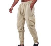 Pantalones deportivos de ajuste holgado para hombre, casuales, a la moda, sueltos, de color sólido, deportivos, multipequeños, cuadrados, casuales, para trabajo, interiores, exteriores, correr