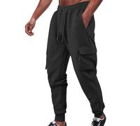 Pantalones deportivos de ajuste holgado para hombre, casuales, a la moda, sueltos, de color sólido, deportivos, multipequeños, cuadrados, casuales, para trabajo, interiores, exteriores, correr