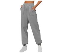 Pantalones deportivos de cintura alta para mujer, color sólido, con cordón, cintura alta, pantalones de pierna ancha con bolsillos, pantalones de verano para mujer, pantalones holgados, gris, L