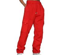 Pantalones deportivos de color sólido con cordón para mujer, cintura elástica, pantalones holgados para mujer, pantalones cargo con cintura elástica con bolsillos, pantalones de pierna ancha