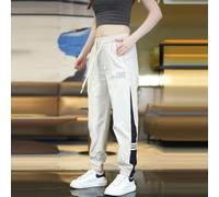 Pantalones deportivos de estilo coreano con cintura elástica para hombre, pantalones de corte recto hasta el tobillo para uso casual, entrenamiento y uso diario (M caqui)