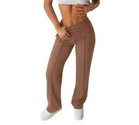 Pantalones Deportivos de Mujer, Lisos, Holgados, de Pierna Recta, con Costura Frontal Alta, Corte Bota, Leggings de Entrenamiento, elásticos y Suaves, Estilo Casual. (Brown,XL)