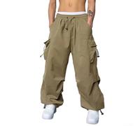 Pantalones deportivos de pierna ancha estilo vintage para hombre, estilo hip-hop, estilo Y2k, pantalones deportivos casuales con detalles de ropa técnica (M caqui)