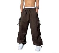 Pantalones deportivos de pierna ancha para hombre, vintage, Y2K, hip hop, holgados, casuales, holgados, tela de poliéster (XL marrón)