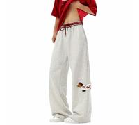 Pantalones deportivos de pierna ancha para mujer, elásticos, de cintura alta, con gráfico palazzo, estilo retro Y2K, ropa de calle con cordón, atléticos, holgados, cómodos, pantalones de descanso con