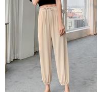 Pantalones deportivos de seda de hielo para mujer, ajuste holgado, cintura con cordón, pantalones deportivos transpirables, pantalones casuales para verano, cuatro estaciones, dobladillo elástico de