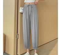 Pantalones deportivos de seda de hielo para mujer, ajuste holgado, cintura con cordón, pantalones deportivos transpirables, pantalones casuales para verano, cuatro estaciones, dobladillo elástico de