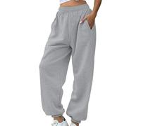 Pantalones deportivos grises para mujer, pantalones deportivos con puños para mujer, cómodos, cálidos, para entrenamiento, gimnasio, holgados, con bolsillos, color puro, pantalones deportivos casuales