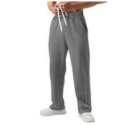 Pantalones deportivos holgados de forro polar de pierna ancha para hombre, color liso, casuales, sueltos, de pierna recta, con cordón, para yoga, correr, pantalones de pista, pierna abierta, parte