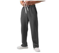 Pantalones deportivos holgados de forro polar de pierna ancha para hombre, color liso, casuales, sueltos, de pierna recta, con cordón, para yoga, correr, pantalones de pista, pierna abierta, parte