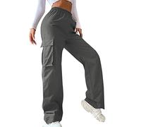 Pantalones deportivos holgados de pierna ancha para mujer con múltiples bolsillos, forro polar, informales, pierna abierta, cintura alta, pierna recta, pierna ancha, pantalones abiertos con bolsillos