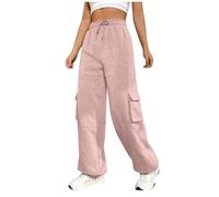 Pantalones deportivos holgados y cálidos para mujer, Y2K Street Parachute Pantalones de pierna ancha, cintura elástica, mono deportivo informal con bolsillos, pantalones casuales ligeros y