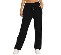 Pantalones deportivos lisos para mujer, pantalones deportivos de algodón, pantalones deportivos largos de algodón, pantalones deportivos sueltos con cintura elástica y pierna recta, Negro, L