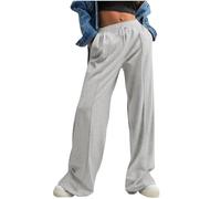 Pantalones Deportivos Mujer Casual Cintura Elástica Alta Pantalon Chandal con Bolsillos Holgados Color Sólido Pantalón Deporte de Pernera Ancha Casual Ligeros Cómodo Jogging Correr Yoga Pants