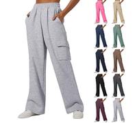 Pantalones deportivos para mujer, cintura alta, elásticos, pantalones cargo de ajuste holgado, rectos, de pierna ancha, color sólido, con cordón, pantalones holgados y ligeros, con bolsillos tipo