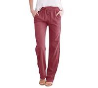 Pantalones deportivos para mujer, con cordón, cintura alta, informales, con puños elásticos, para otoño e invierno, Rojo ladrillo, 3XL