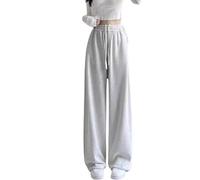 Pantalones deportivos para niñas con cordón elástico, pantalones deportivos activos de forro polar cálidos para niñas y niñas, pantalones de pierna ancha, talla 12, gris, 4-5 años