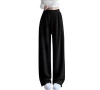 Pantalones deportivos para niñas con cordón elástico, pantalones deportivos activos de forro polar cálidos para niñas y niñas, pantalones de pierna ancha, talla 12, Negro, 5-6 años