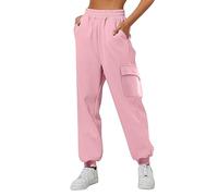 Pantalones deportivos tipo cargo para mujer, holgados, de cintura alta, color liso, ajuste cónico, pantalones casuales sueltos, de secado rápido, pantalones de yoga, elásticos, pantalones de chándal