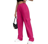 Pantalones deportivos tipo cargo para mujer, pierna ancha, holgados, con cordón en la cintura, casuales, Y2K, pantalones deportivos con bolsillos, Rosa Roja, XL