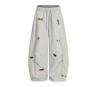 Pantalones Deportivos Unisex Jogger Casual Holgado con Bordado Divertido de Perro, Cintura Elástica Cómoda, Estilo Urbano para Otoño Invierno, Calle y Casa