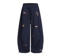Pantalones Deportivos Unisex Jogger Casual Holgado con Bordado Divertido de Perro Cintura Elástica Cómoda Estilo Urbano para Otoño Invierno Calle y Casa