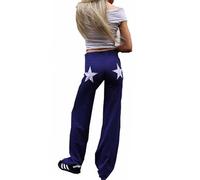 Pantalones deportivos Y2K con bordado de estrellas y pierna ancha y tiro bajo para mujer, estilo casual, a la moda, con estampado de estrellas, para deportes, uso diario, azul oscuro, S