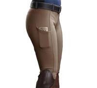 Pantalones elásticos de Color Liso for Mujer, con Bolsillos y realce Cadera, for Carreras Caballos para Exterior(Khaki,S)
