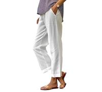 Pantalones Elásticos Informales para Mujer De Algodón De Cintura Alta con Pernera Ancha Y Bolsillos para Playa Vacaciones Uso Diario Color Blanco XXL