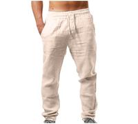 Pantalones elásticos para Hombre de Lino y algodón Transpirables cómodos Casuales Sueltos Color sólido Pantalon Vaquero Hombre De Trabajo Deportivos para