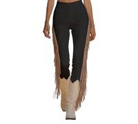 Pantalones Festivos de Mujer Pantalón de Gamuza Retro Estilo Vaquero Mujer con Flecos Traje de Vaquera Hippie Retro Pantalones Acampanados con Flecos de Un Solo Color