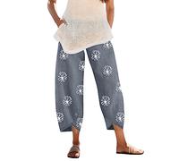 Pantalones Flowers Pantalones de piernas Girdle Print Cintura Casual Elastic Mujeres Lady Pantalones Anchos (Grey, XXL)