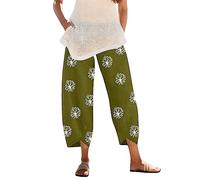 Pantalones Flowers Pantalones de piernas Girdle Print Cintura Casual Elastic Mujeres Lady Pantalones Anchos (Green, XXL)